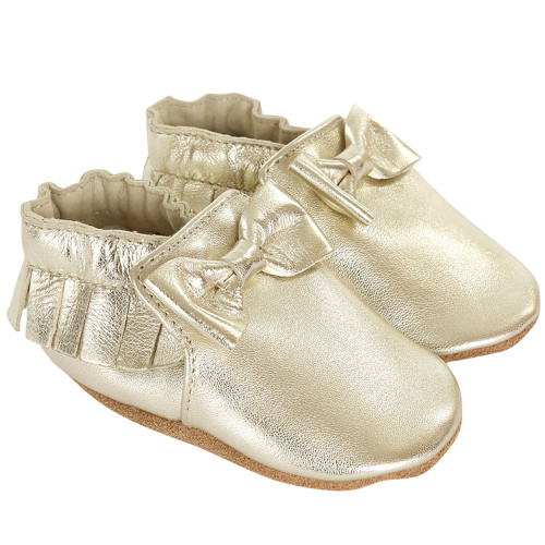 Robeez Premium Leather Maggie Moccasins Gold Soft Soles - Angle Robeez Premium Leather Maggie Moccasins Gold Soft Soles - Angle