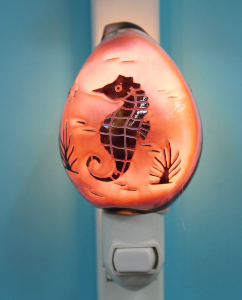 Sea Horse Carved Cowrie Shell Night Light Shell