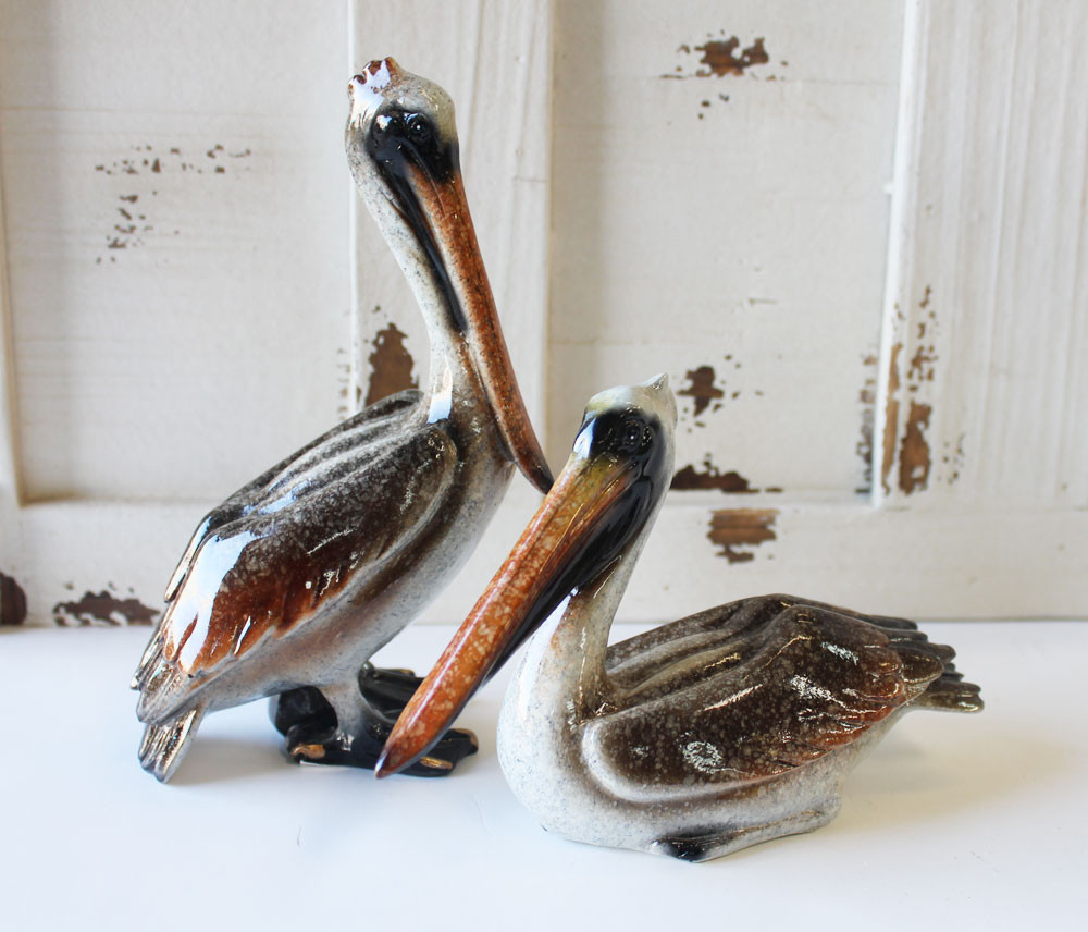 Pelican Figurine Set Coastal Sea Bird Figures California Seashell