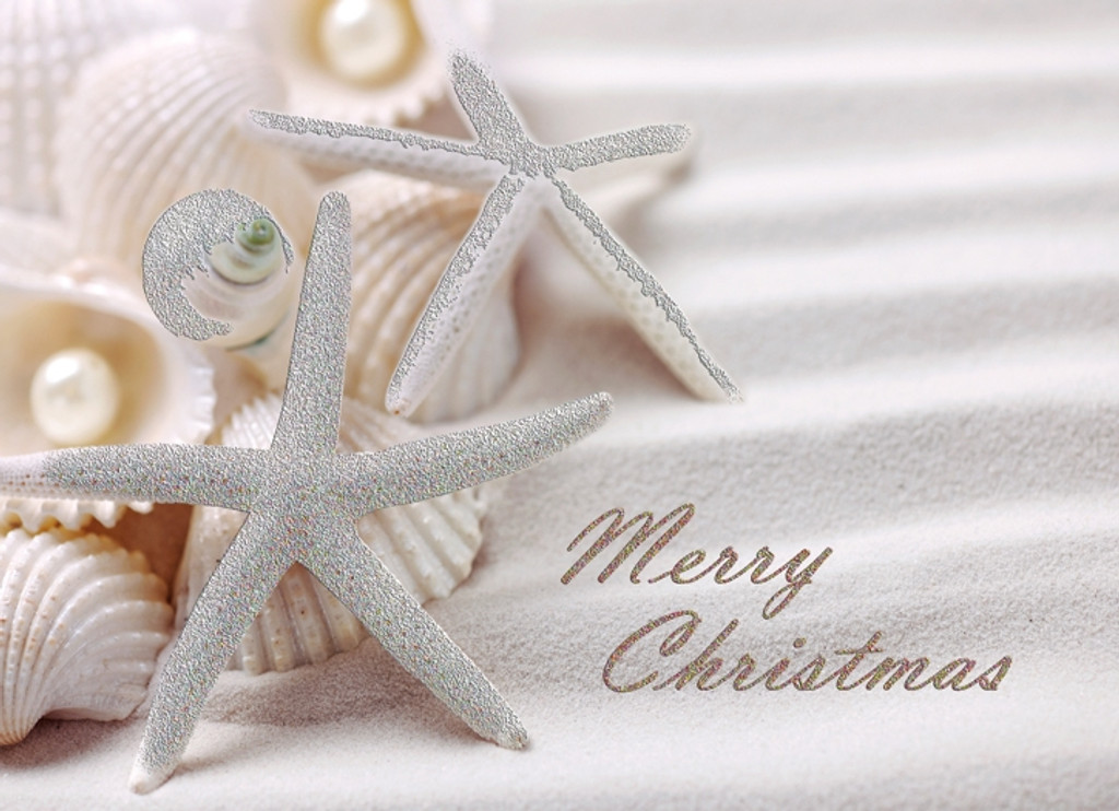 Seashells &amp; Pearls Glitter Holiday Cards - Coastal Christmas Stationery