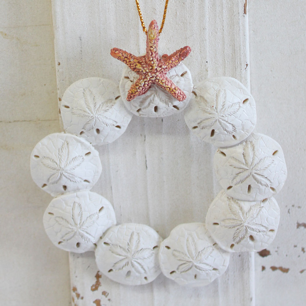 resin sand dollar wreath christmas ornament coastal holiday decor