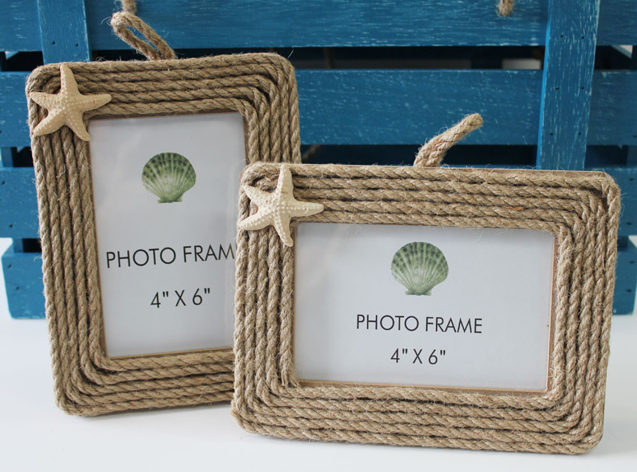 Nautical Rope 4x6 Pictures Frames with Starfish California Seashell