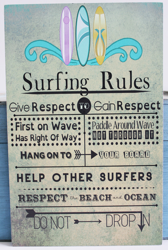 Surfing Rules Wood Sign - Beach & Surf Decor - California Seashell Company