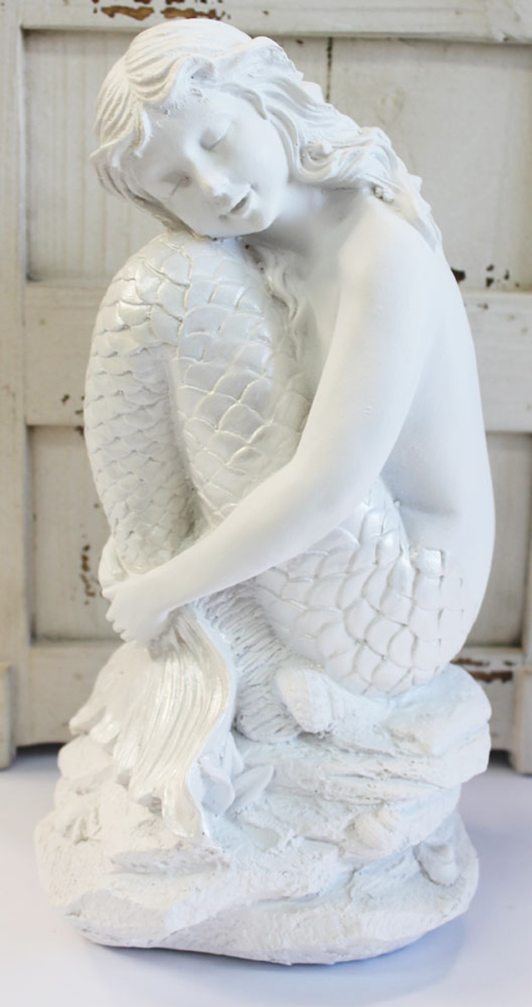 White Mermaid Hugging Tail Figurine Nautical Bedroom