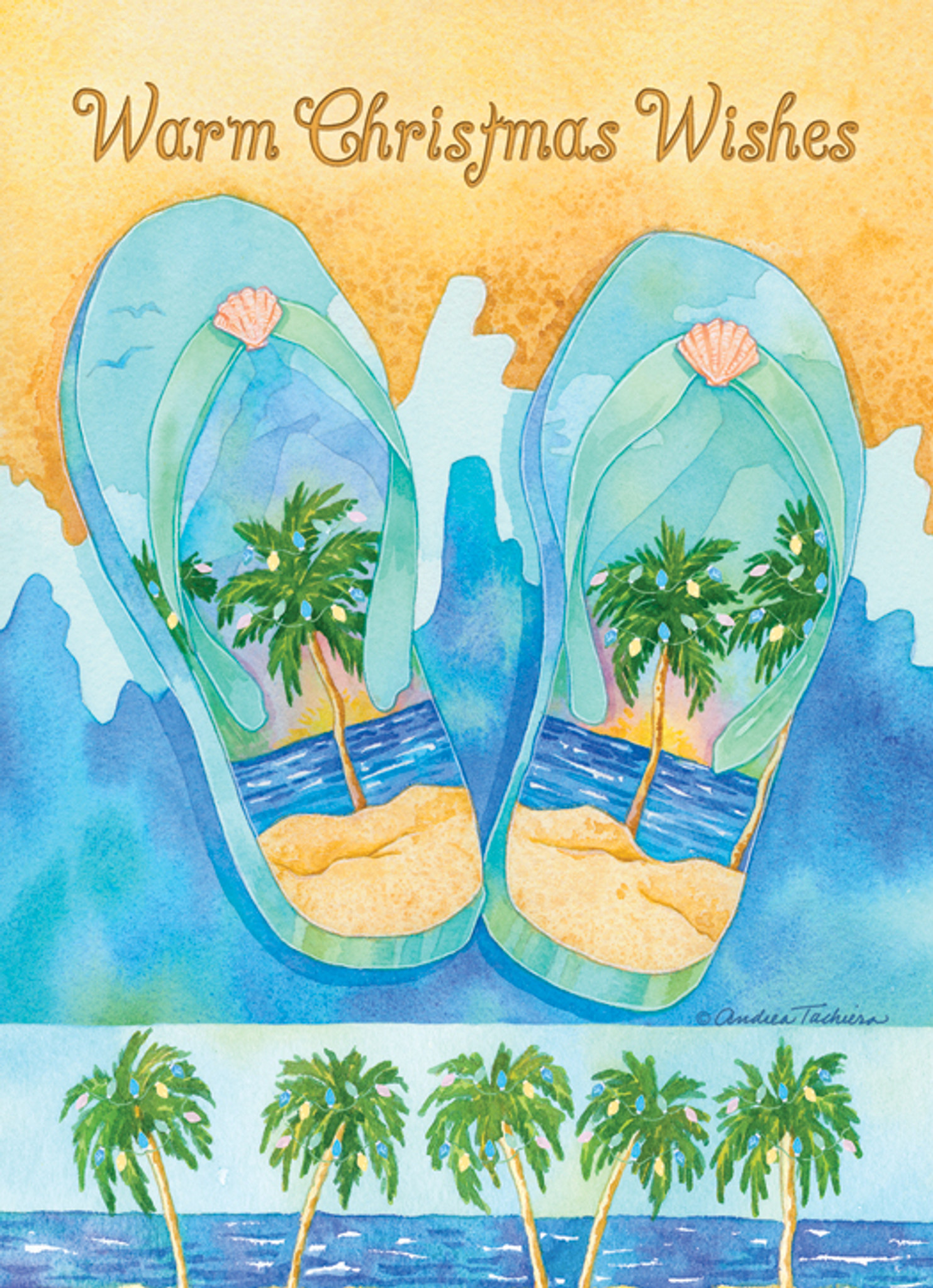 palm tree flip flops holiday cards coastal christmas stationery