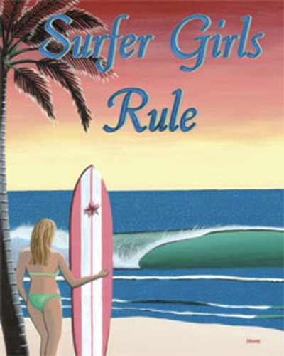 Surfer Girls Rule Metal Sign