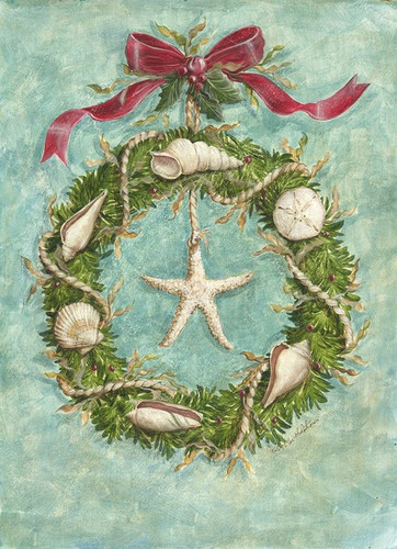 Beach Wreath with Seashells Christmas Card