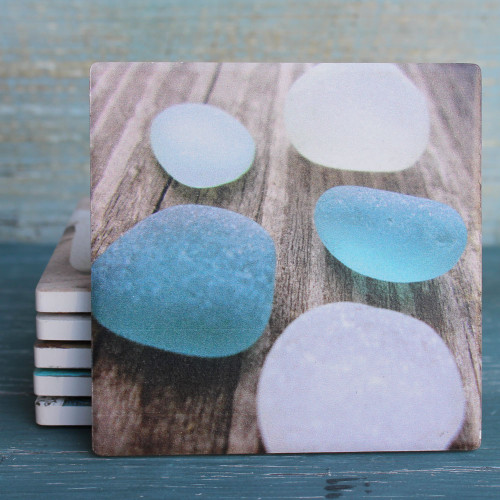 Seaglass on Wood Coaster
