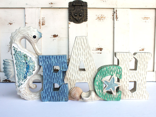 Seahorse Beach Table Top Sign with Crushed Glass
