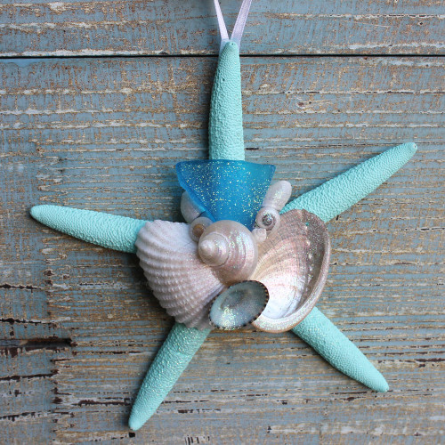 Light Blue Sea Glass on an Aqua Starfish Ornament