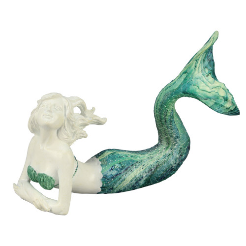 Green Swirl Tail Mermaid Laying Down Figurine
