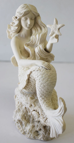 Sitting Mermaid Statue - Nautical Figurine - Coastal Beach Decor