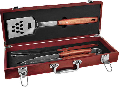 Rosewood Finish BBQ Set with Stainless Steel & Rosewood Tools