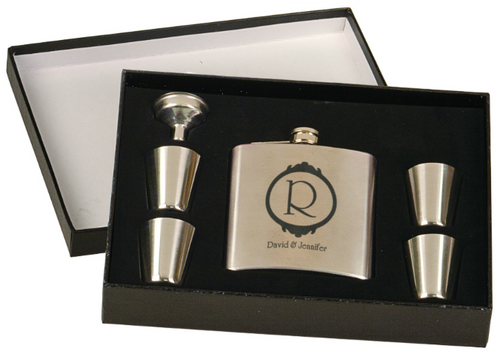 Stainless Steel Flask Set in Black Presentation Box