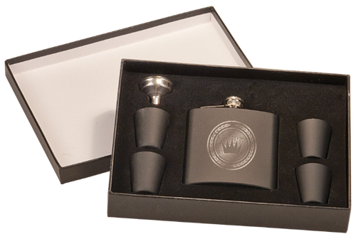 Matte Black Flask Set in Black Presentation Box w/4 Shot Glasses & Funnel