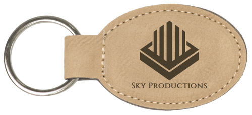 Light Brown Leatherette Oval Keychain