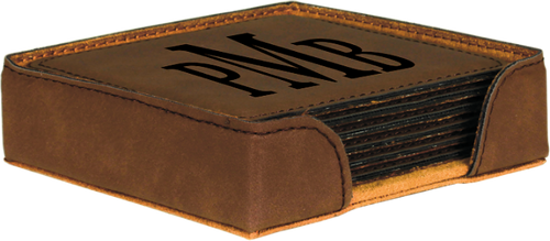 Square Dark Brown Leatherette 6-Coaster Set