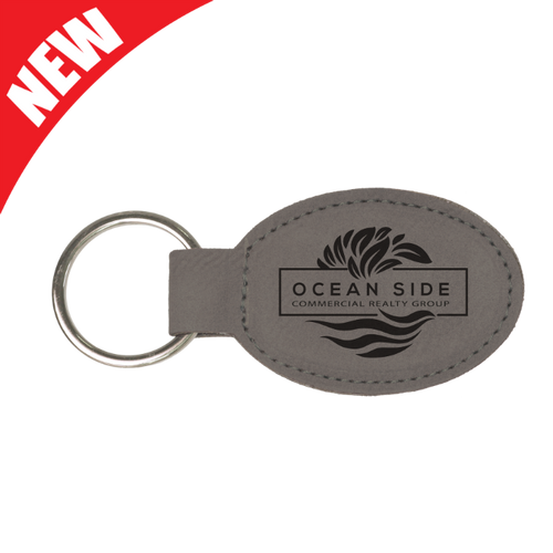 Gray Leatherette Oval Keychain