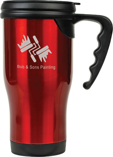 Gloss Red Stainless Steel Travel Mug with Handle