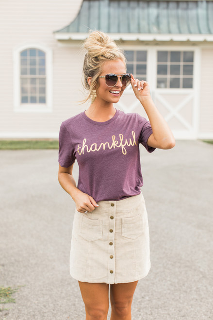 Thankful Gold Vinyl Graphic Tee - The Pink Lily