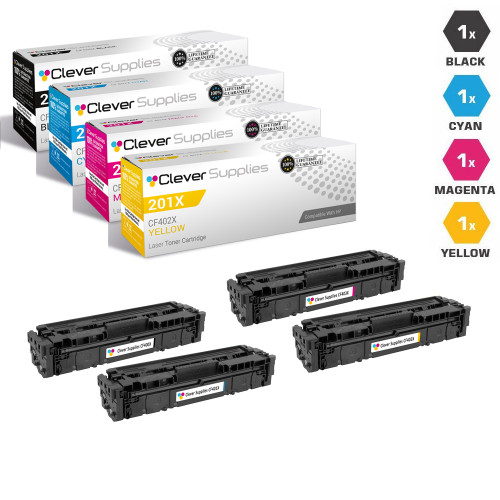 CS Compatible Replacement for HP 201A Laser Toner Cartridges 4 Color Set (CF400A/ CF401A/ CF403A/ CF402A) CS Compatible Replacement for HP 201A Laser Toner Cartridges 4 Color Set (CF400A/ CF401A/ CF403A/ CF402A)