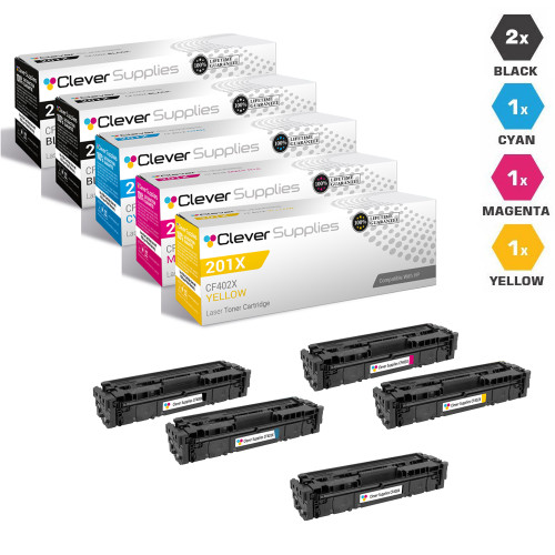 CS Compatible Replacement for HP 201X Laser Toner Cartridges High Yield 2 Black and CMY - 5 Color Set (CF400X/ CF401X/ CF403X/ CF402X) CS Compatible Replacement for HP 201X Laser Toner Cartridges High Yield 2 Black and CMY - 5 Color Set (CF400X/ CF401X/ CF403X/ CF402X)