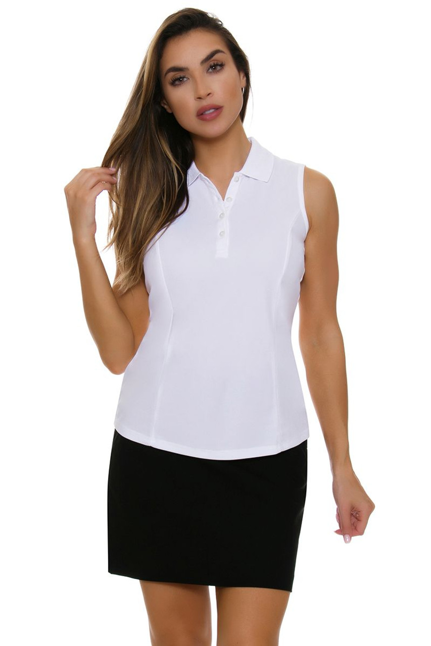 Greg Norman Women's Protek Micro Pique White Sleeveless Golf Polo Shirt ...