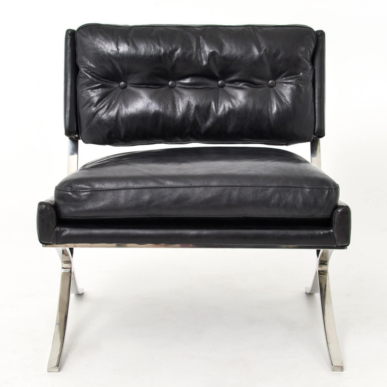 Heathrow Vintage Black Leather Lounge Barcelona Chair Zin Home