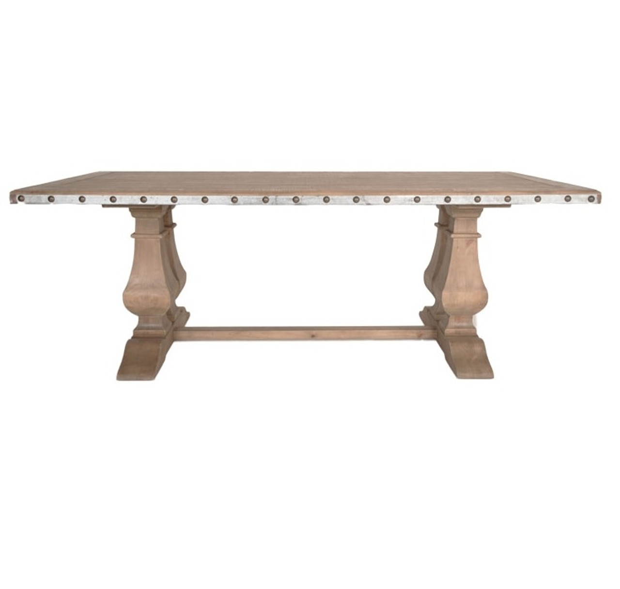 Maddox Barn Wood Double Trestle Dining Table with Antique Zinc Top ... Maddox Barn Wood Double Trestle Dining Table with Antique Zinc Top ...