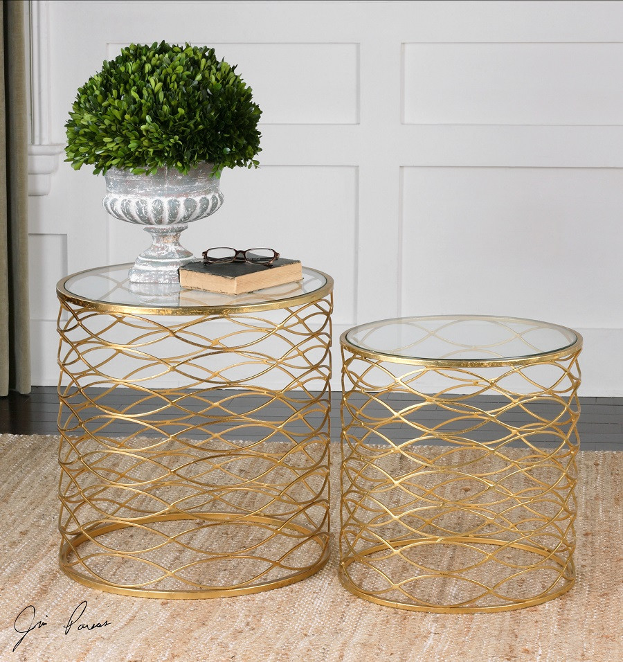 Zoa Bright Gold Leaf Glass Top Side Tables | Zin Home