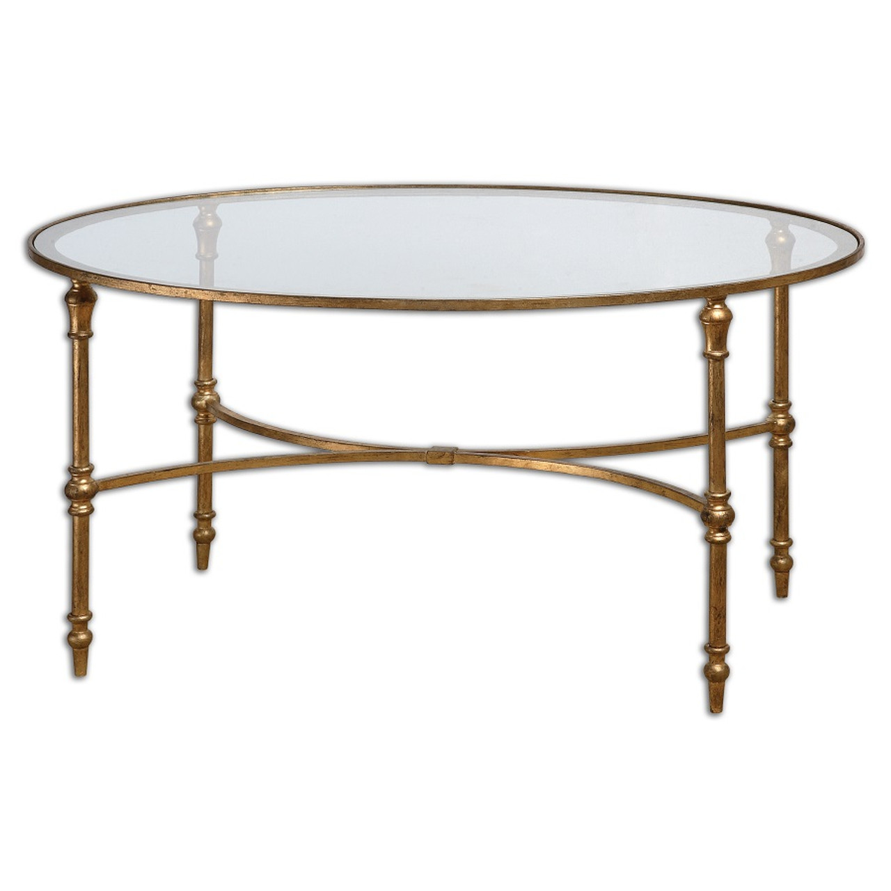 Vitya Gold Leaf Oval Glass Coffee Table | Zin Home A coffee table is the focus of any living room furniture layout and creates the perfect spot for entertaining.