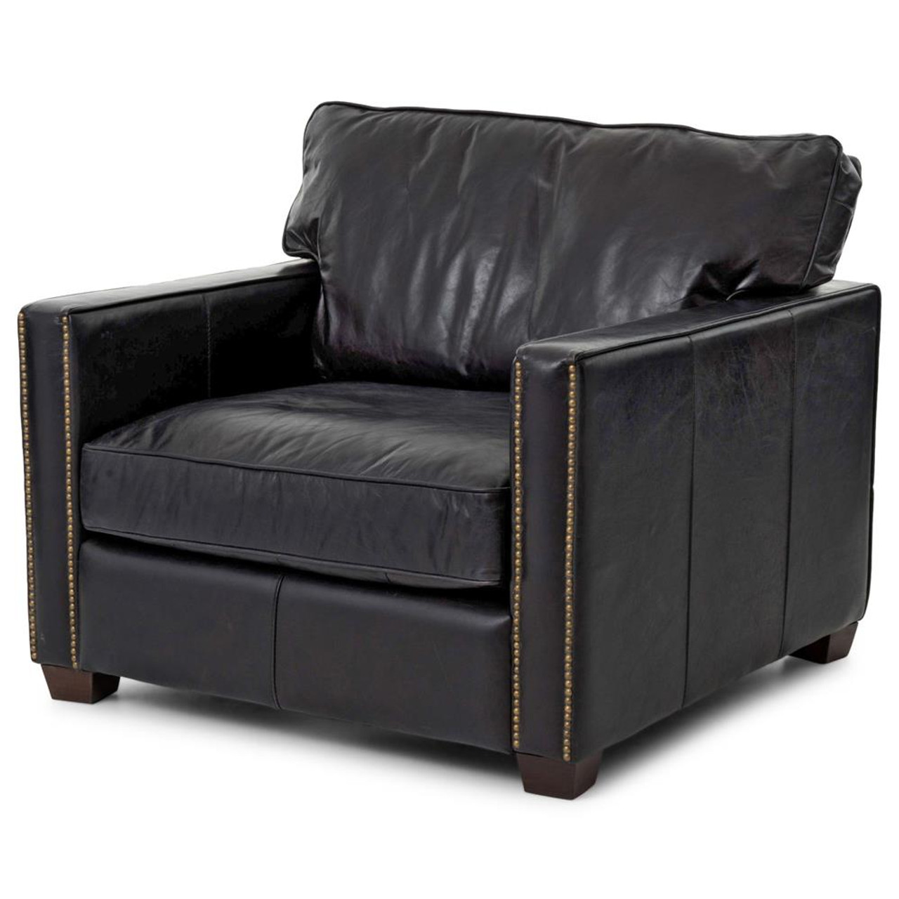 Larkin Vintage Black Distressed Leather Club Chair Zin Home