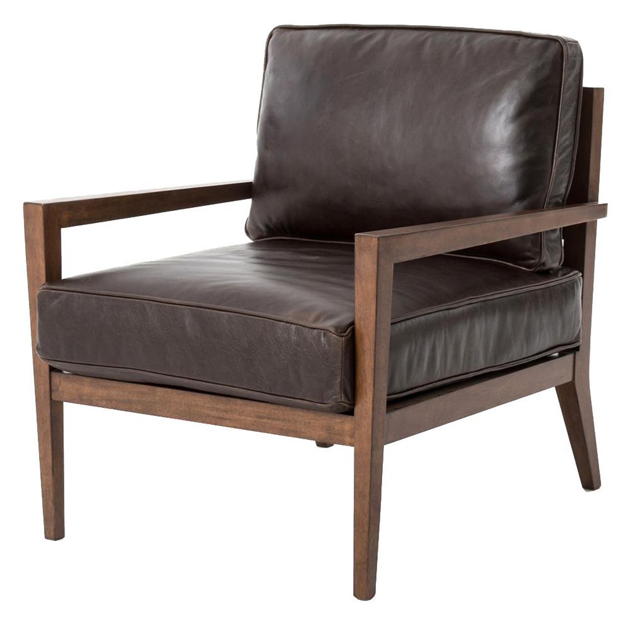 Laurent Wood Frame Brown Leather Lounge Club Chair Zin Home