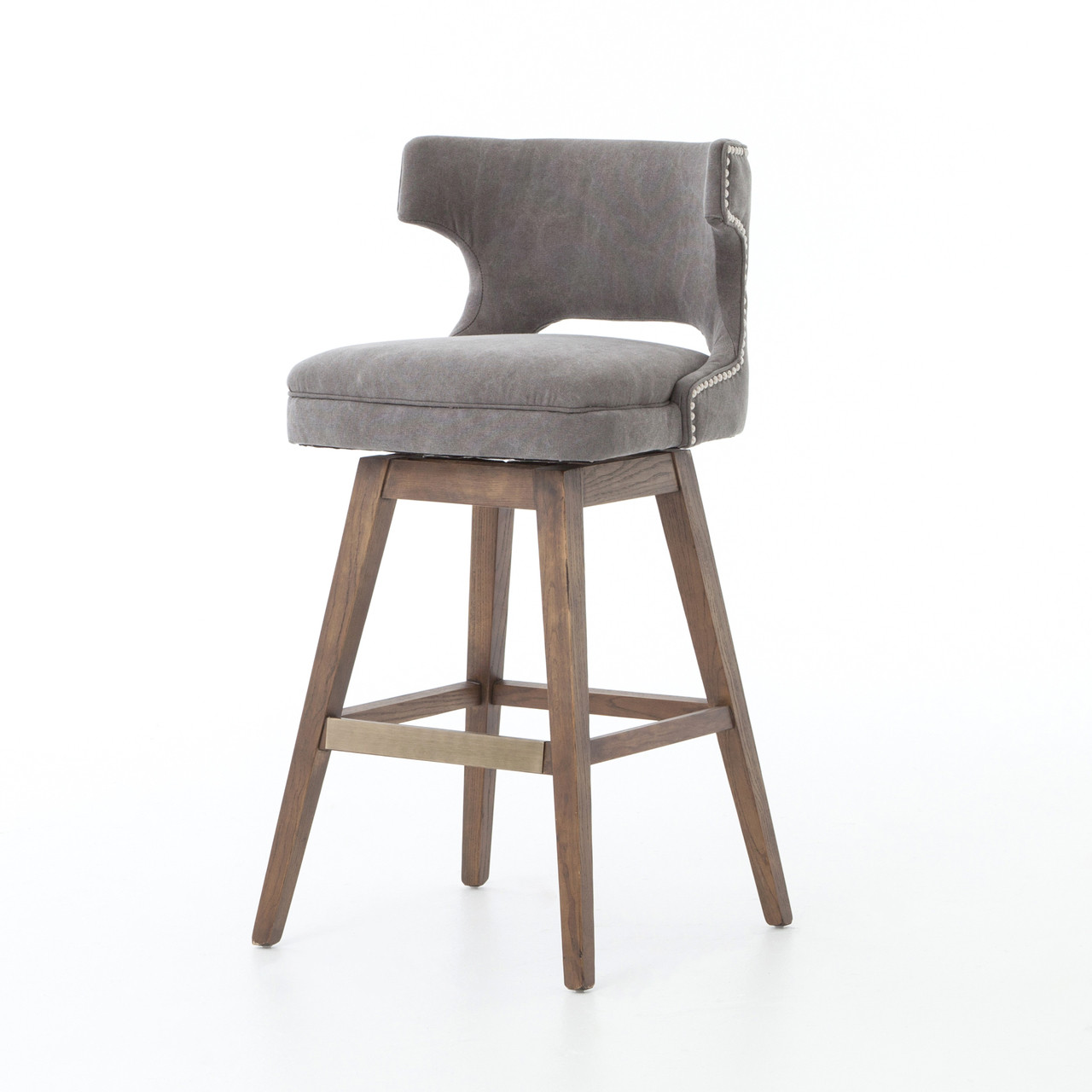 Task Dark Gray Upholstered Nailhead Wing Counter Stool ...