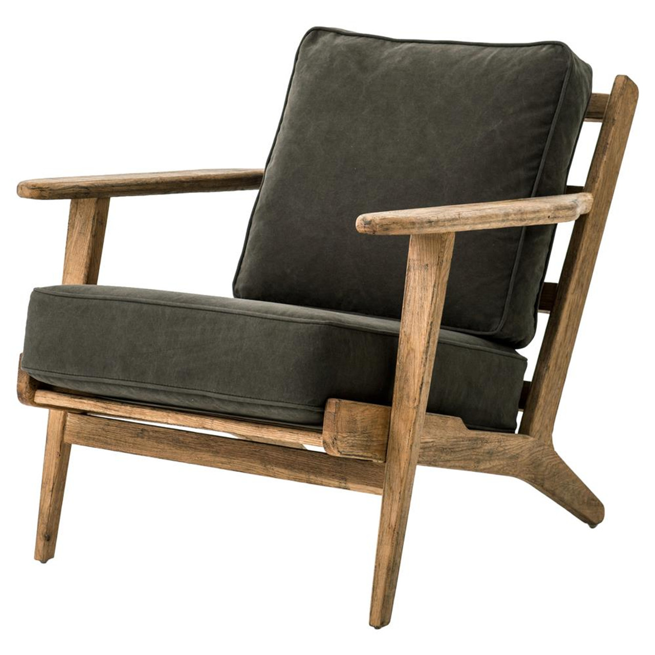Mid-Century Modern Dark Green Upholstered Oak Club Chair ...