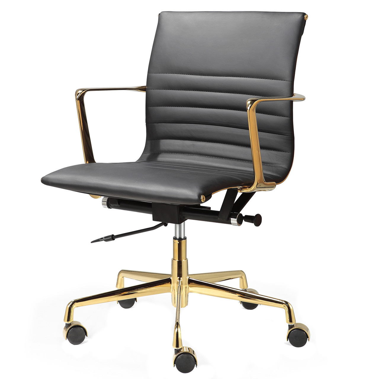 Black Italian Leather + Gold M346 Modern Office Chairs