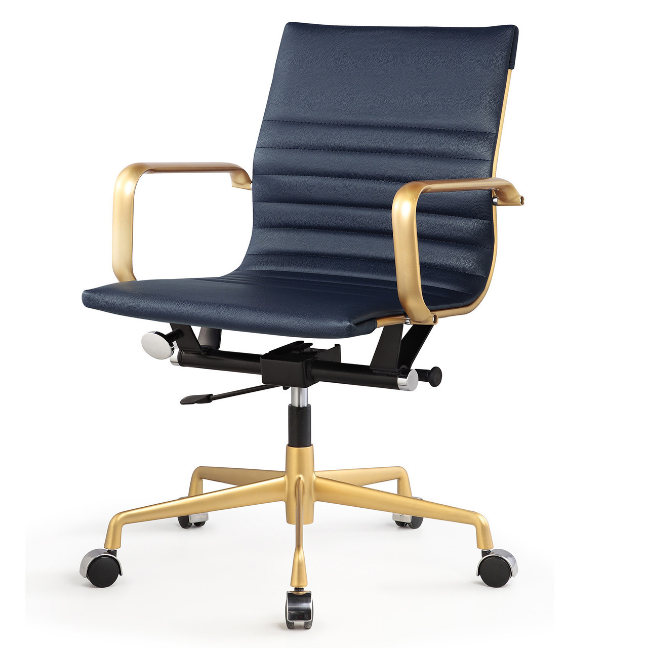 Gold And Navy Blue Vegan Leather M348 Modern Office Chairs
