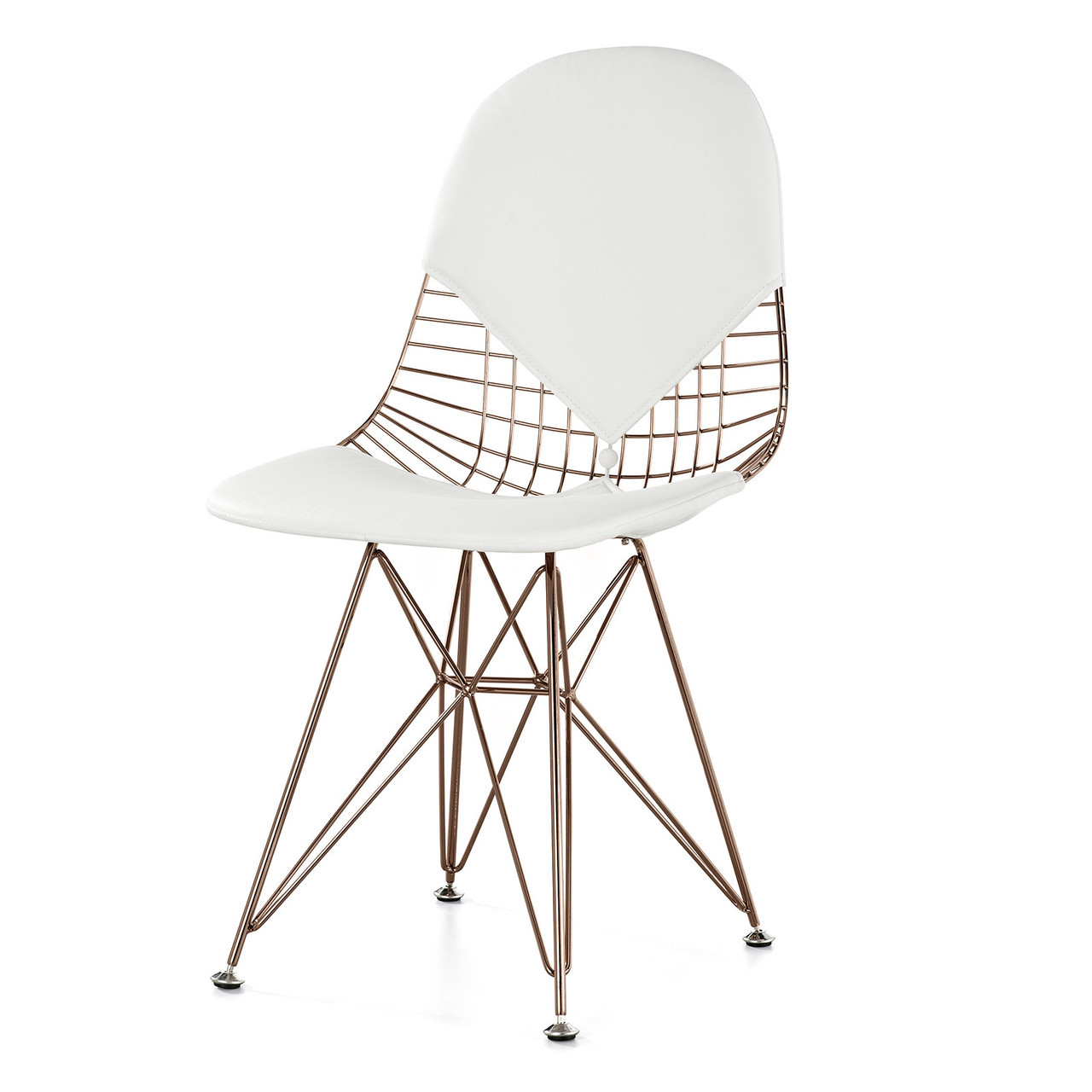 Rose Gold Wire + White Leather M245 Modern Wire Chair
