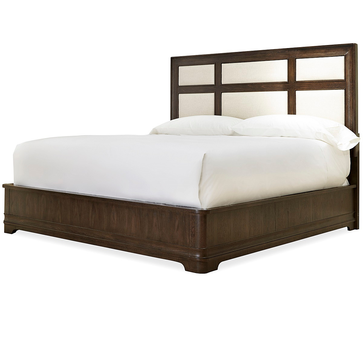 California Rustic Oak King Upholstered Panel Bed Zin Home
