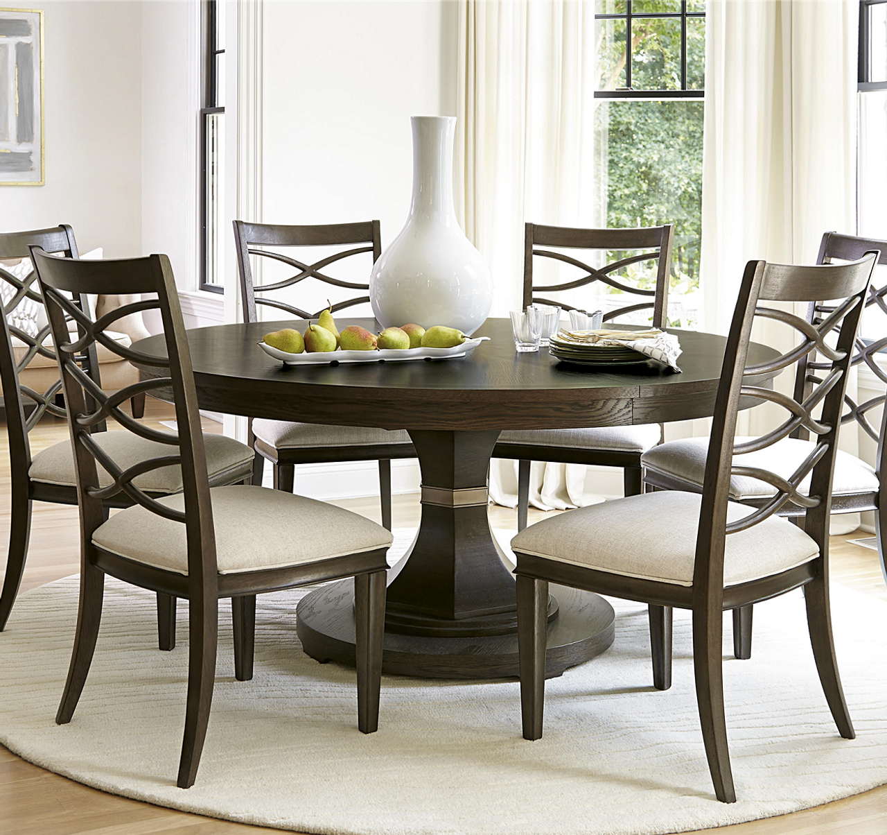 California Rustic Oak Expandable Round Dining Table 64" | Zin Home