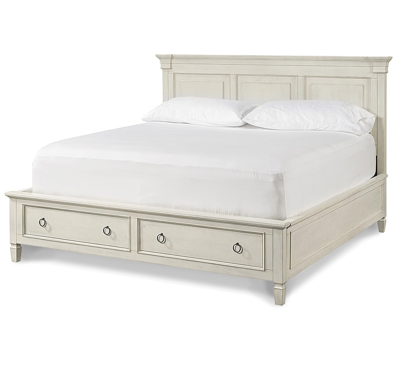 Country-Chic Wood Queen Size White Storage Bed | Zin Home