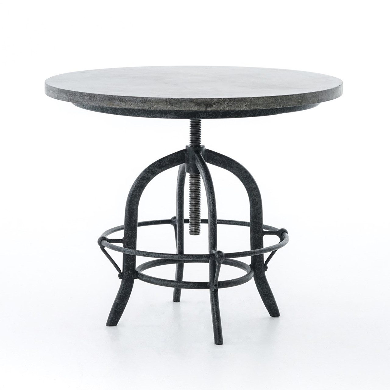 French Industrial Bluestone Top Round Crank End Table ...