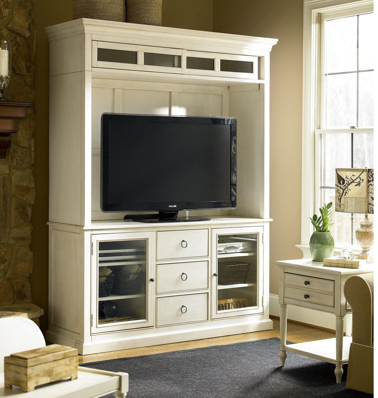 CountryChic Maple Wood White TV Stand with Hutch Zin Home
