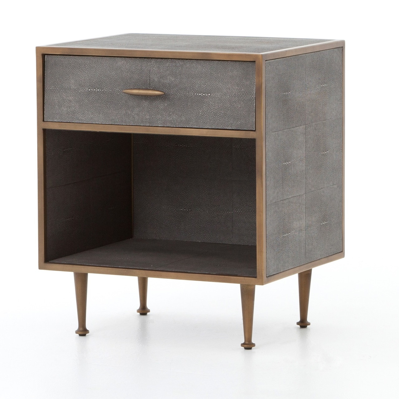 hollywood modern shagreen bedside table antiqued brass zin home