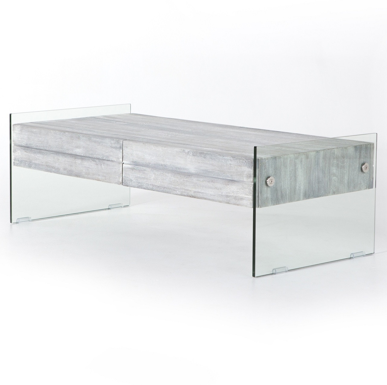 Soho Houston Modern Grey Wood and Glass 2 Drawer Coffee Table Zin Home
