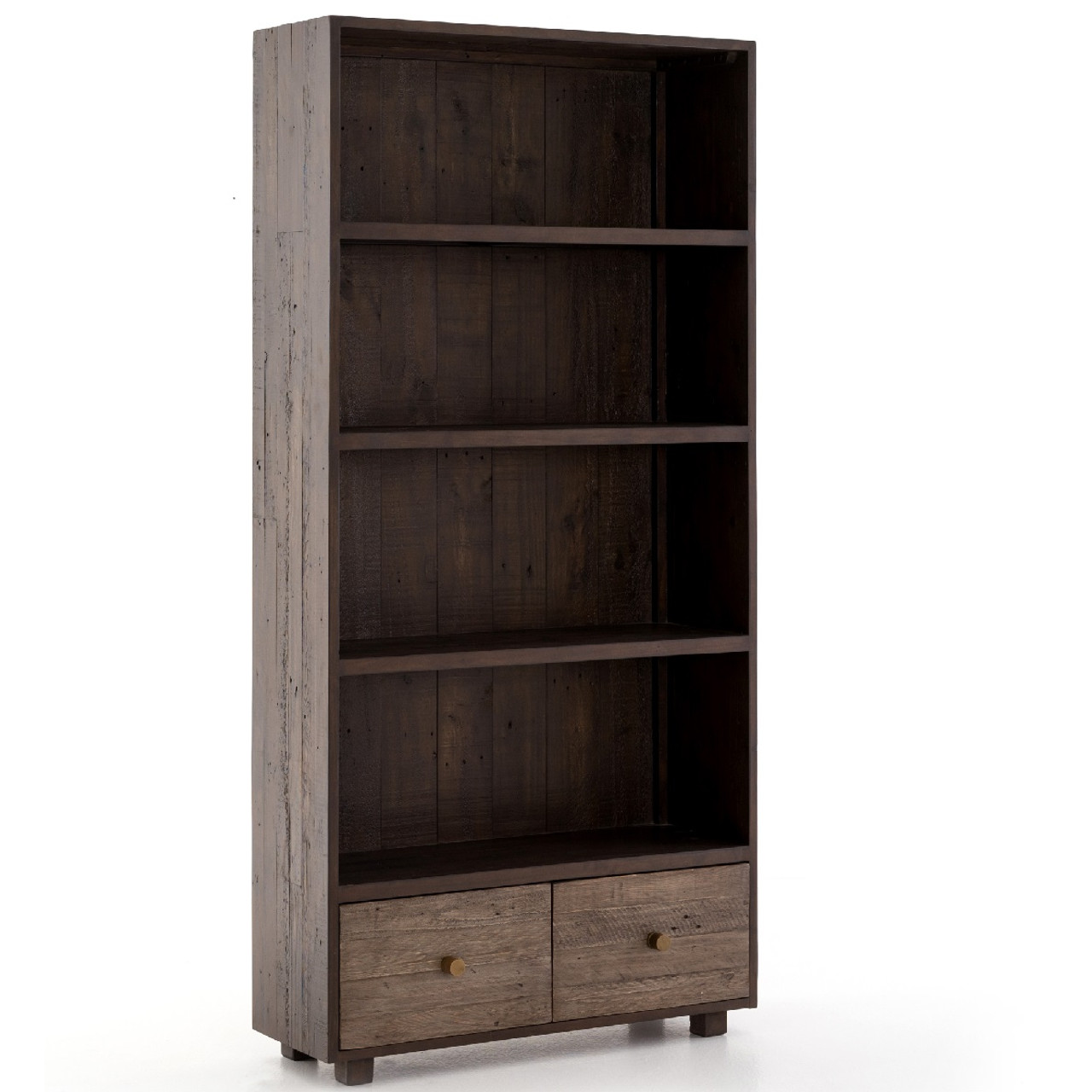 Calais Reclaimed Wood Bookcase with Drawers Rustic Brown Zin Home