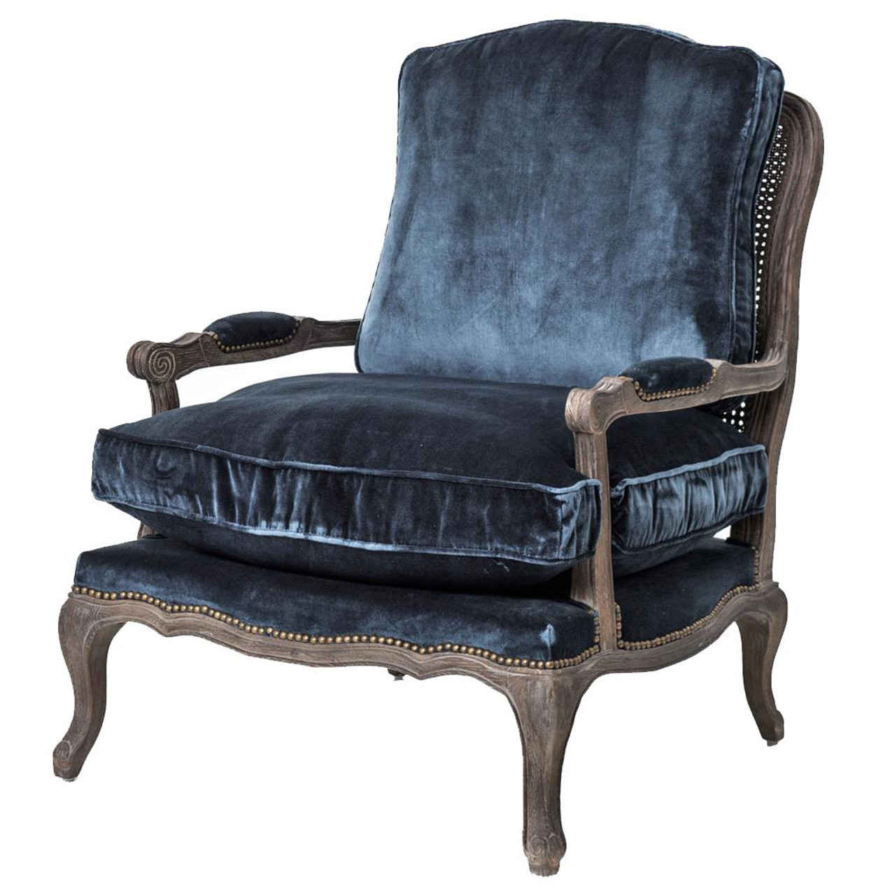 Boutique French Bergere Blue Velvet Accent Chair Zin Home