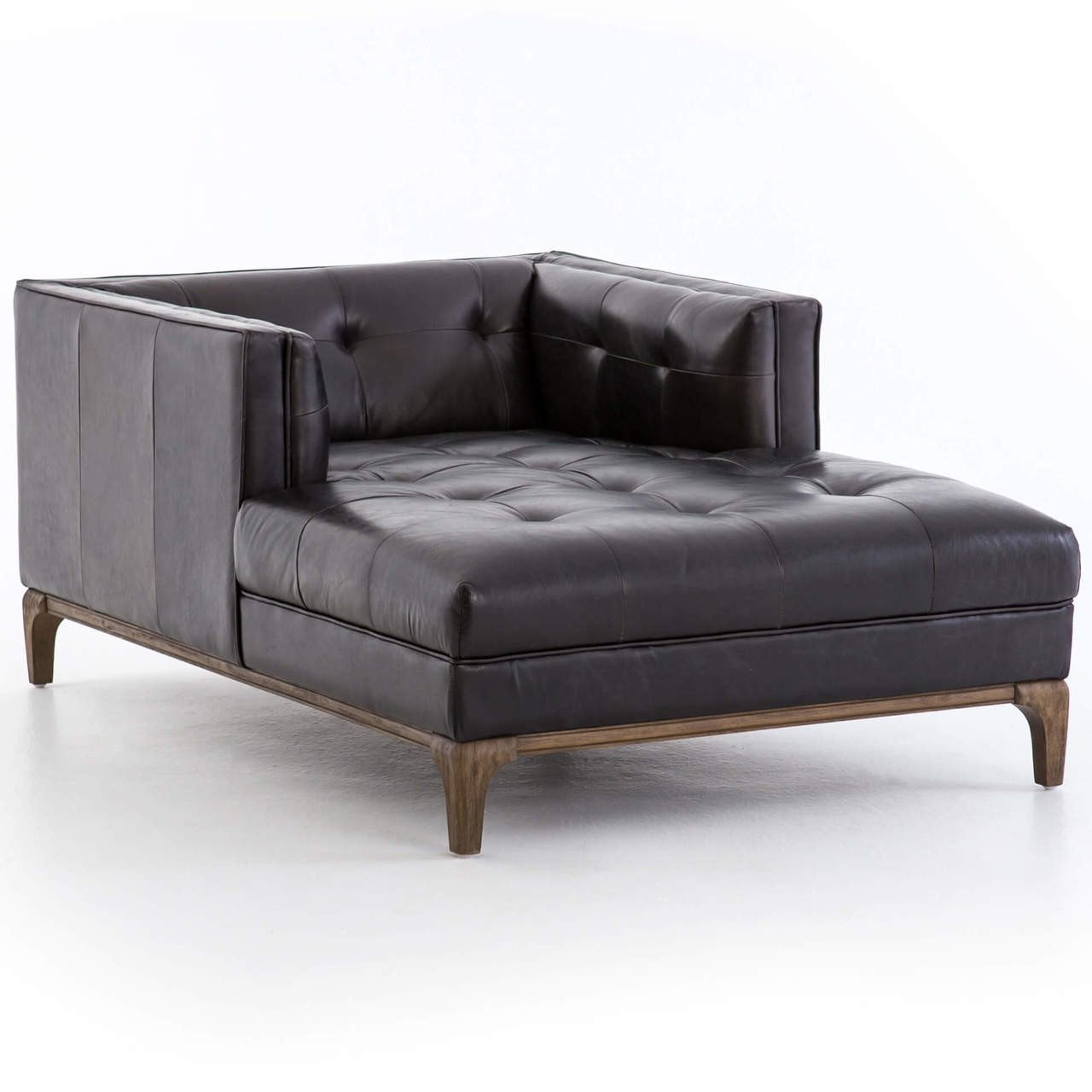 Dylan Mid Century Modern Black Leather Chaise Lounge Zin