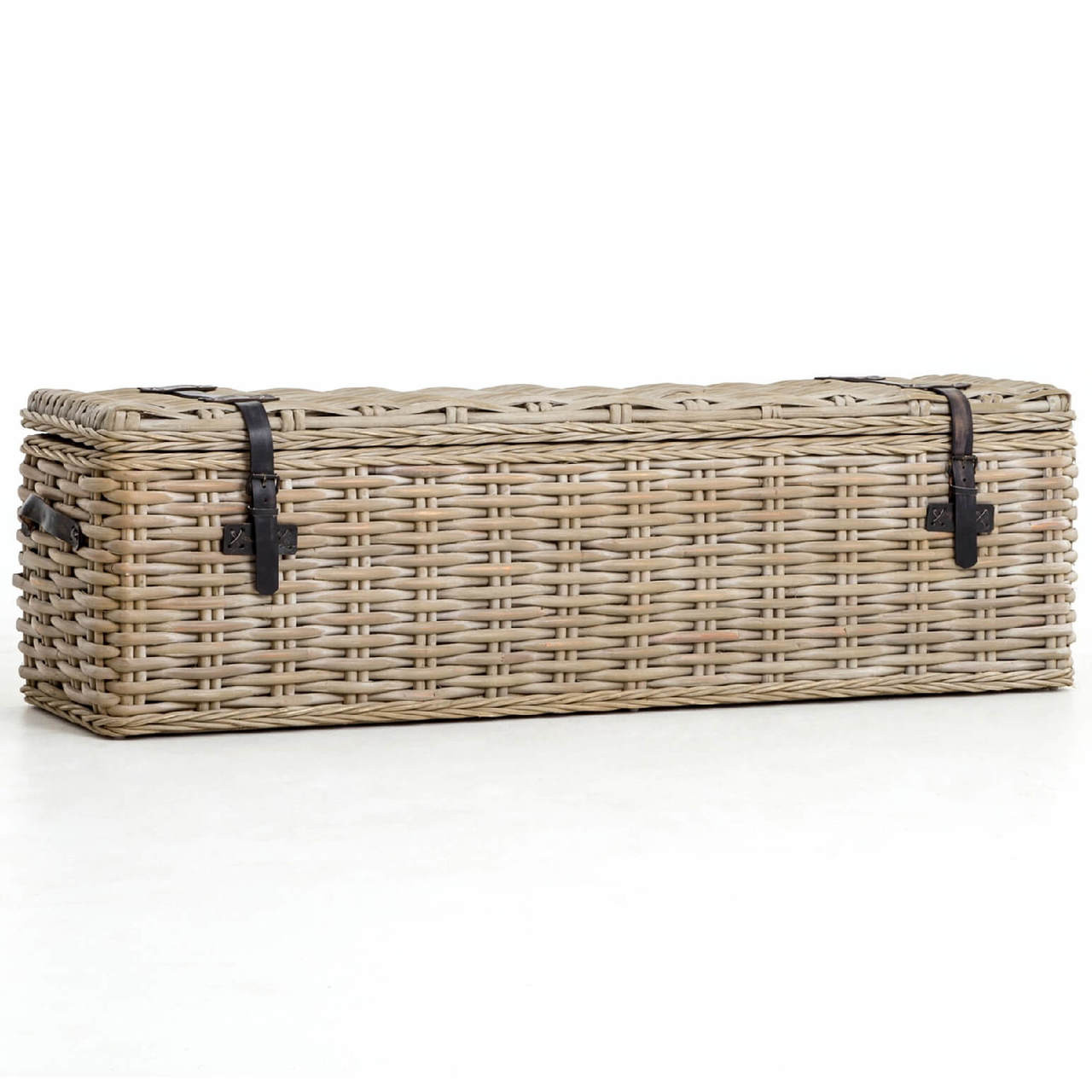 Coastal Vintage Grey Woven Wicker Storage Trunk Zin Home