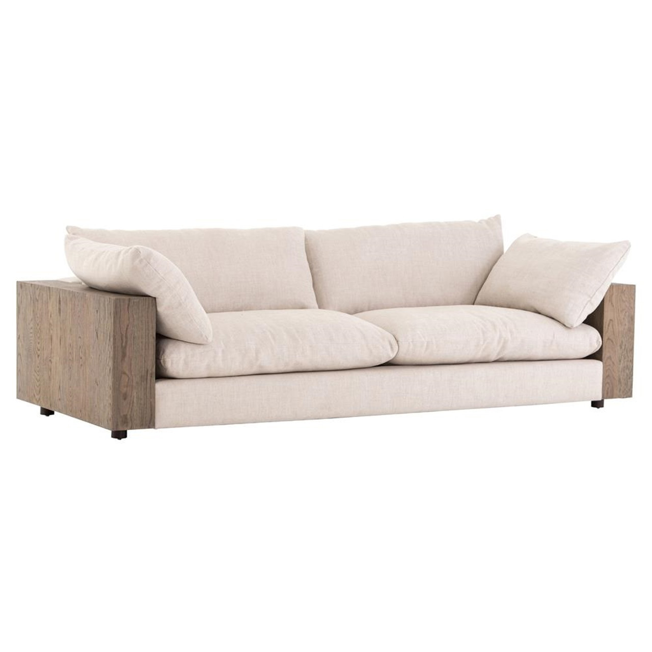 Bernard Beige Cushion Back Exposed Oak Wood Frame Sofa ...